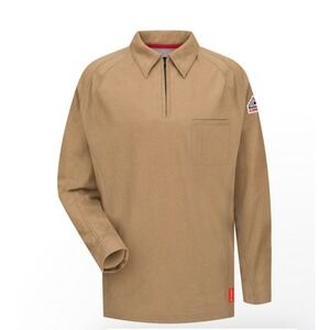 Bulwark FR iQ Series Mens Medium Khaki Flame Resistant Work Shirt Quarter Zip
